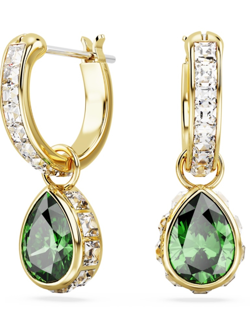 Swarovski Chroma Pear Drop Earrings Green Crystal Gold Tone